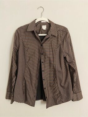 Chico's Neutral Striped Button-Front Blouse - Black & Brown